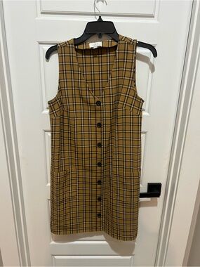LOFT Plaid Button-Front Sleeveless Dress